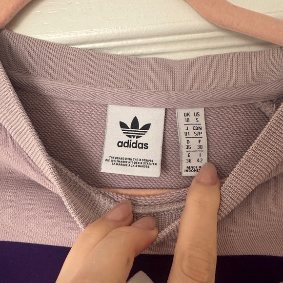 Adidas Lavender Purple Velour Trefoil Logo Graphic Crewneck Pullover Sweatshirt - Picture 3 of 7